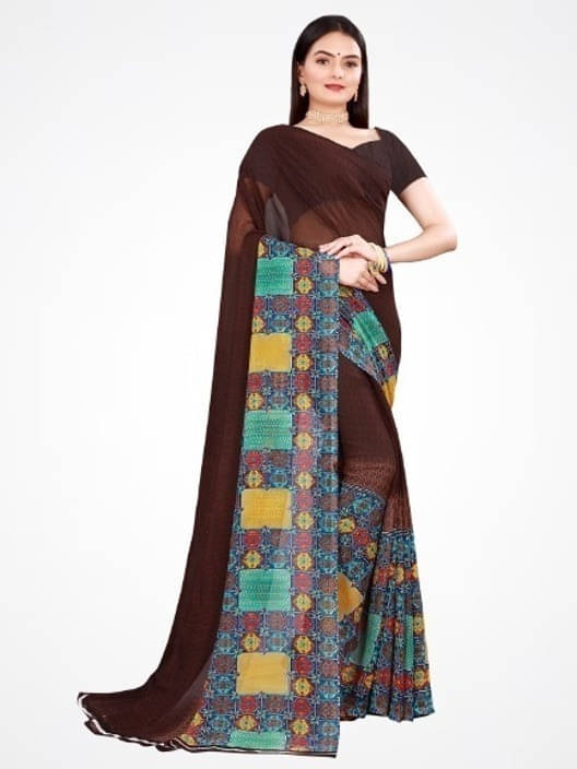     			Suali Georgette Printed Saree With Unstitched Blouse Piece ( Multicolor )