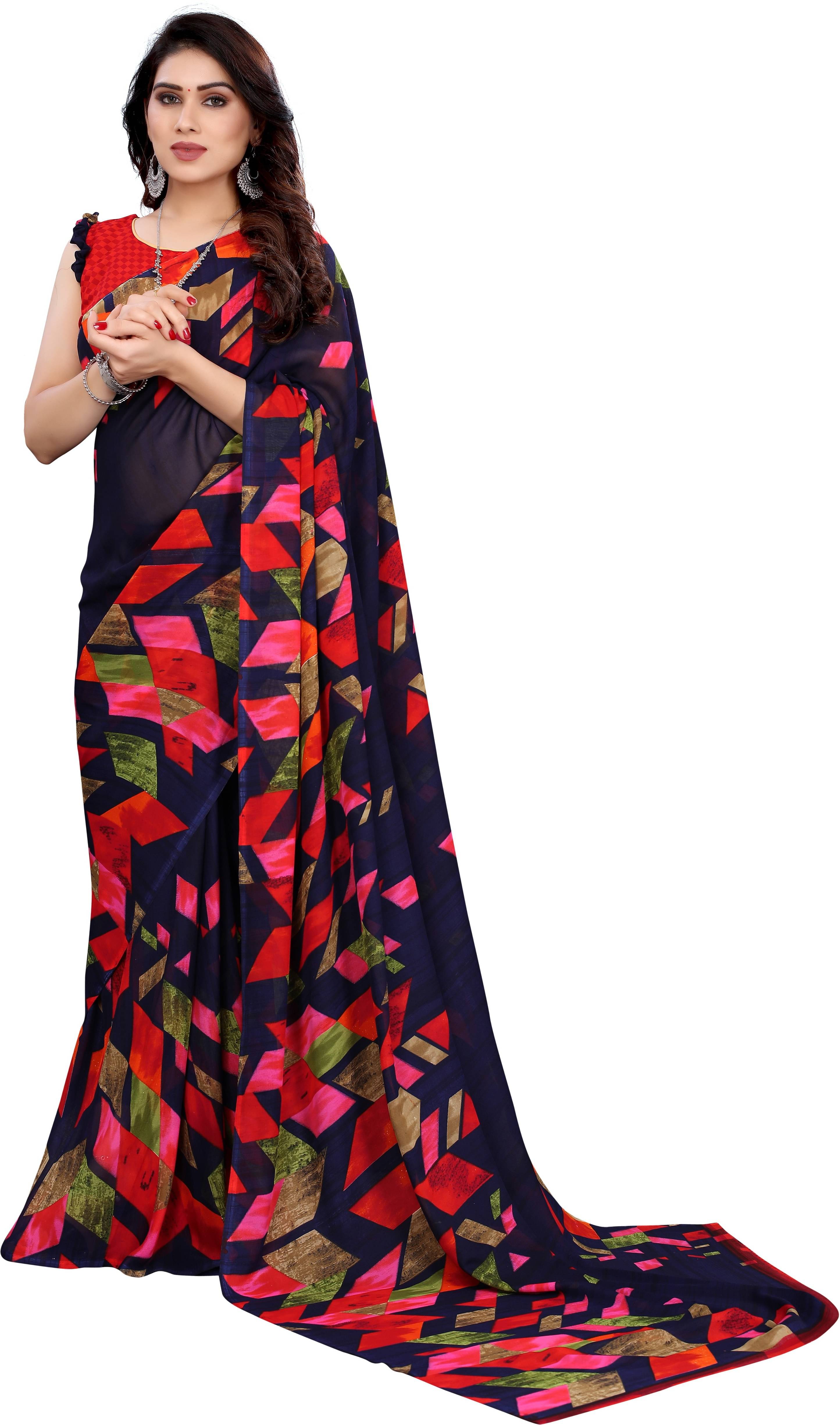 Suali Georgette Printed Saree With Unstitched Blouse Piece ( Blue ) Suali Georgette Printed Saree With Unstitched Blouse Piece ( Blue )