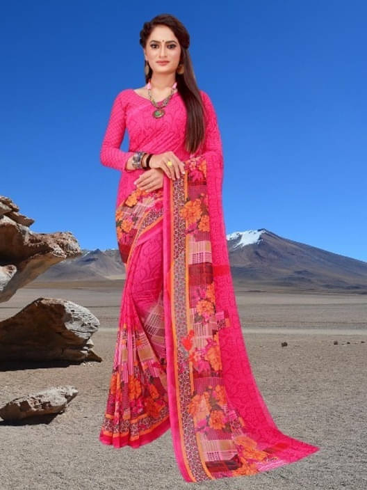     			Suali Georgette Printed Saree With Unstitched Blouse Piece ( Multicolor )