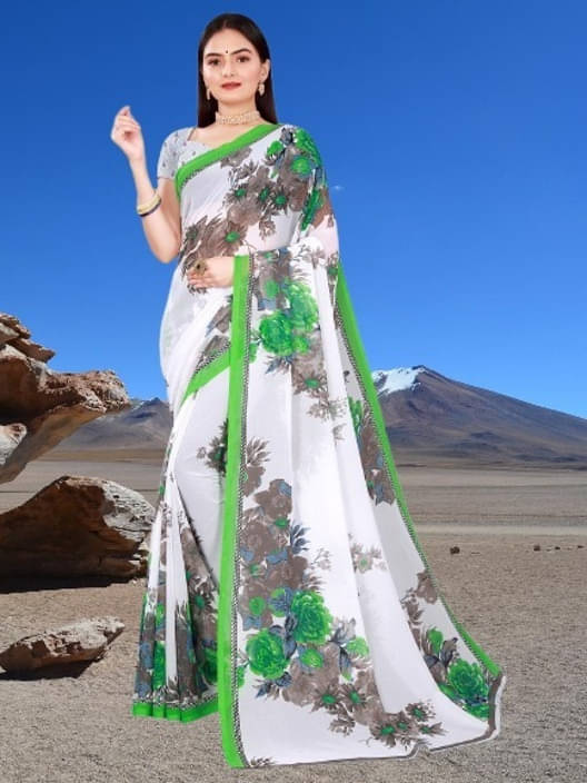     			Suali Georgette Printed Saree With Unstitched Blouse Piece ( Multicolor )