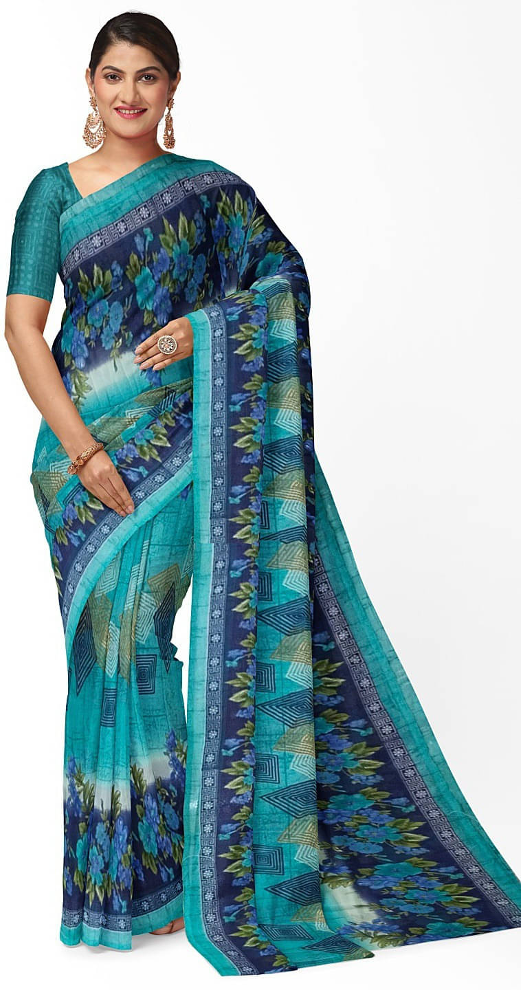 Suali Georgette Printed Saree With Unstitched Blouse Piece ( Green ) Suali Georgette Printed Saree With Unstitched Blouse Piece ( Green )