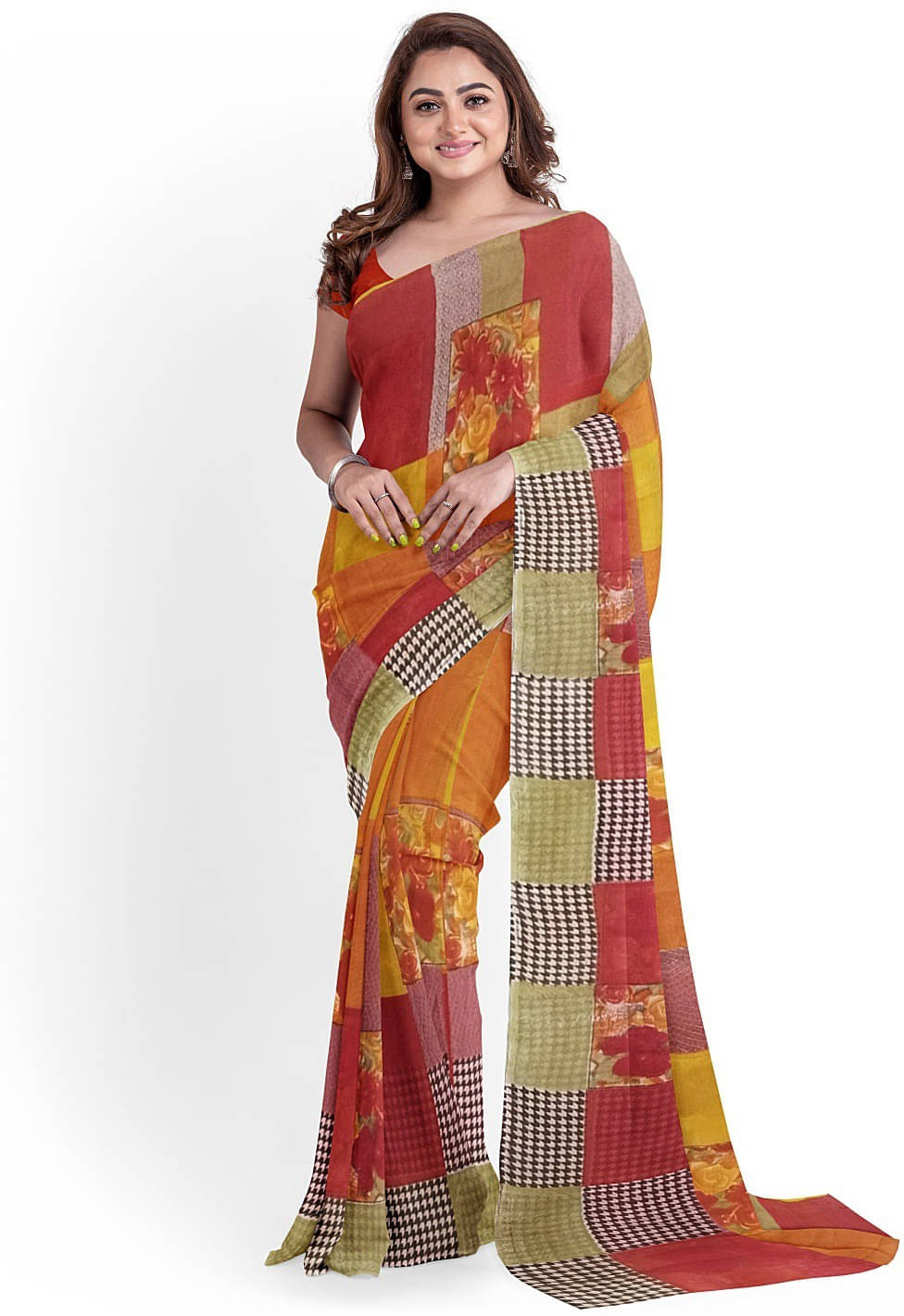     			Suali Georgette Printed Saree With Unstitched Blouse Piece ( Multicolor )