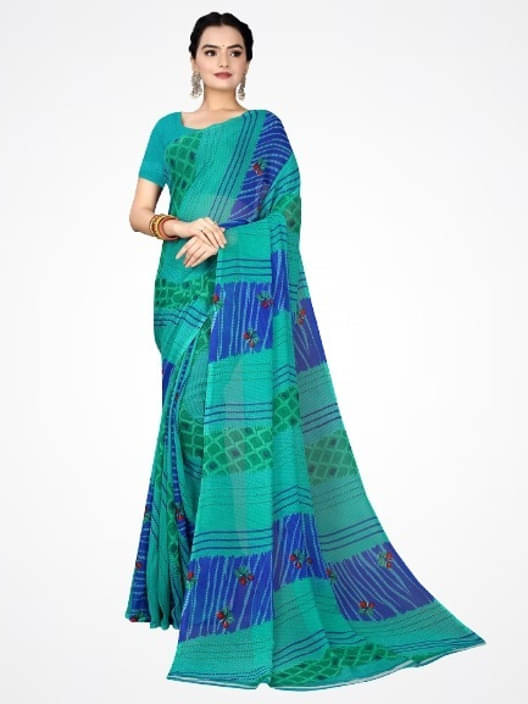     			Suali Georgette Printed Saree With Unstitched Blouse Piece ( Light Blue )