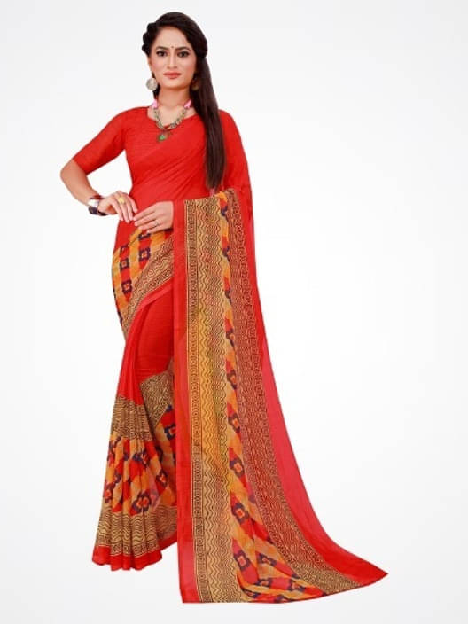     			Suali Georgette Printed Saree With Unstitched Blouse Piece ( Red )