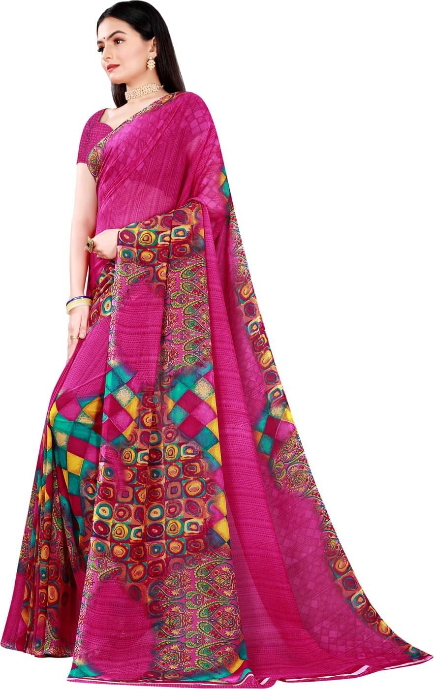 Suali Georgette Printed Saree With Unstitched Blouse Piece ( Pink ) Suali Georgette Printed Saree With Unstitched Blouse Piece ( Pink )