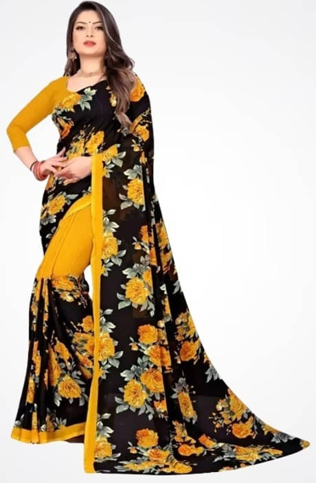 Suali Georgette Printed Saree With Unstitched Blouse Piece ( Yellow ) Suali Georgette Printed Saree With Unstitched Blouse Piece ( Yellow )