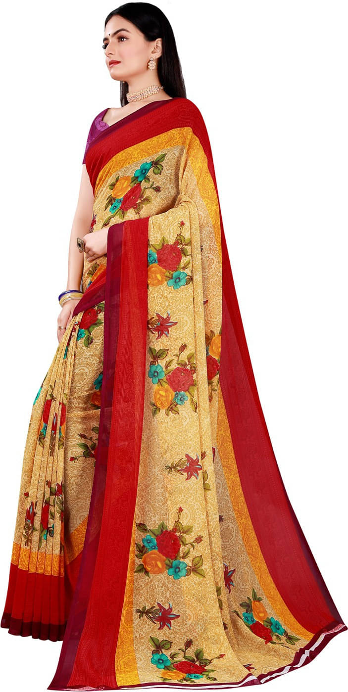     			Suali Georgette Printed Saree With Unstitched Blouse Piece ( Multicolor )
