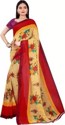     			Suali Georgette Printed Saree With Unstitched Blouse Piece ( Multicolor )
