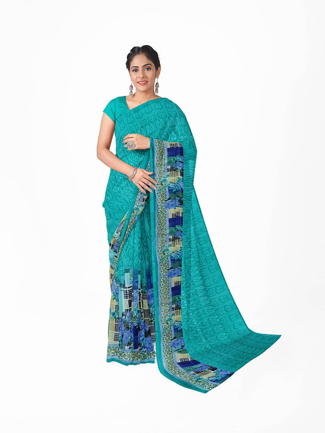 Suali Georgette Printed Saree With Unstitched Blouse Piece ( Green ) Suali Georgette Printed Saree With Unstitched Blouse Piece ( Green )