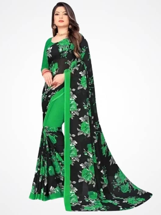 Suali Georgette Printed Saree With Unstitched Blouse Piece ( Green ) Suali Georgette Printed Saree With Unstitched Blouse Piece ( Green )