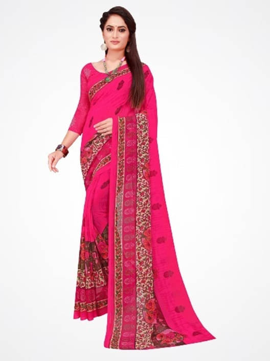 Suali Georgette Printed Saree With Unstitched Blouse Piece ( Pink ) Suali Georgette Printed Saree With Unstitched Blouse Piece ( Pink )
