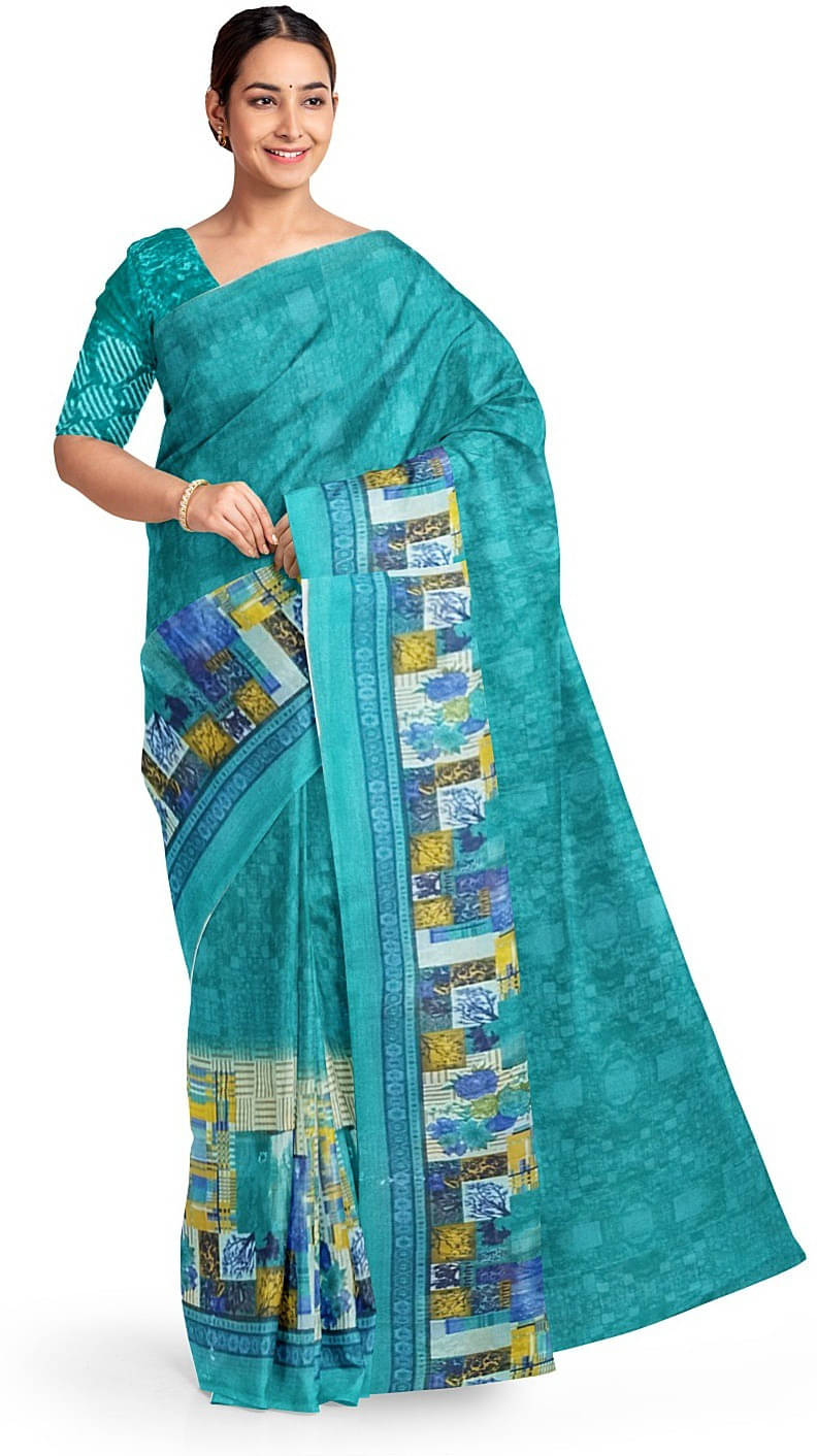 Suali Georgette Printed Saree With Unstitched Blouse Piece ( Blue ) Suali Georgette Printed Saree With Unstitched Blouse Piece ( Blue )