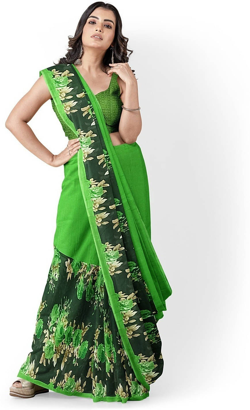 Suali Georgette Printed Saree With Unstitched Blouse Piece ( Green ) Suali Georgette Printed Saree With Unstitched Blouse Piece ( Green )