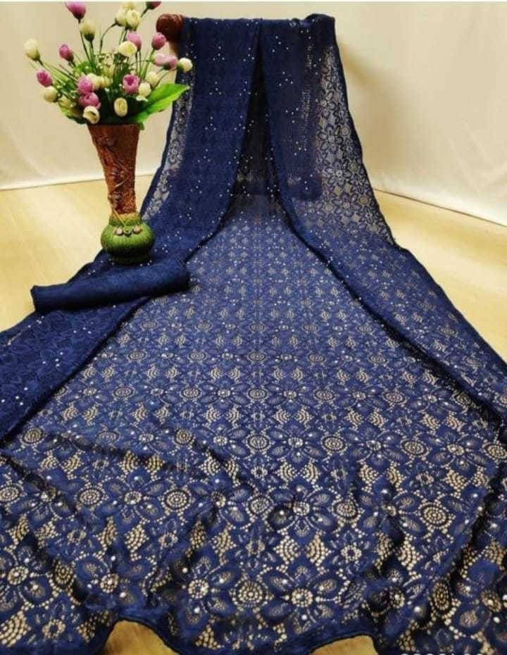 Suali Georgette Printed Saree With Unstitched Blouse Piece ( Blue ) Suali Georgette Printed Saree With Unstitched Blouse Piece ( Blue )
