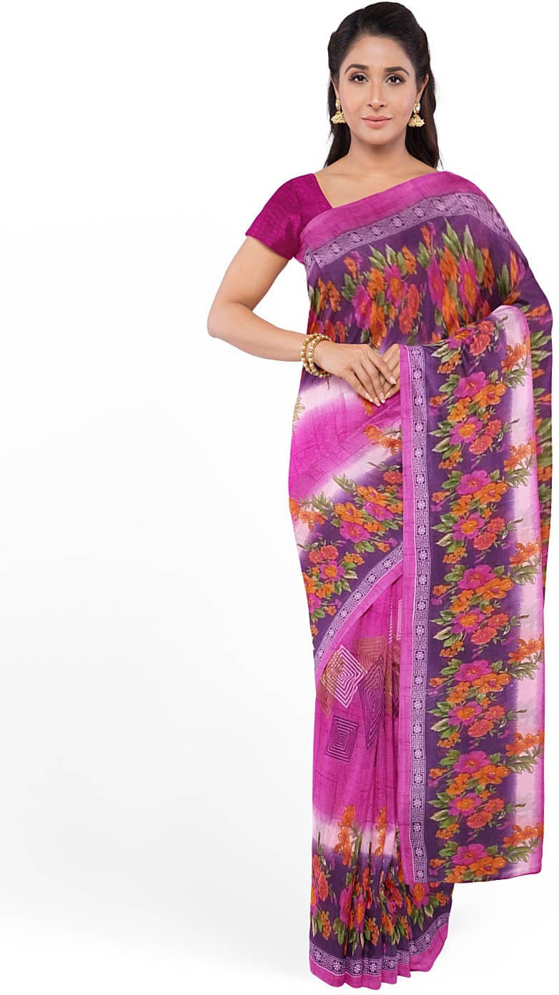     			Suali Georgette Printed Saree With Unstitched Blouse Piece ( Pink )