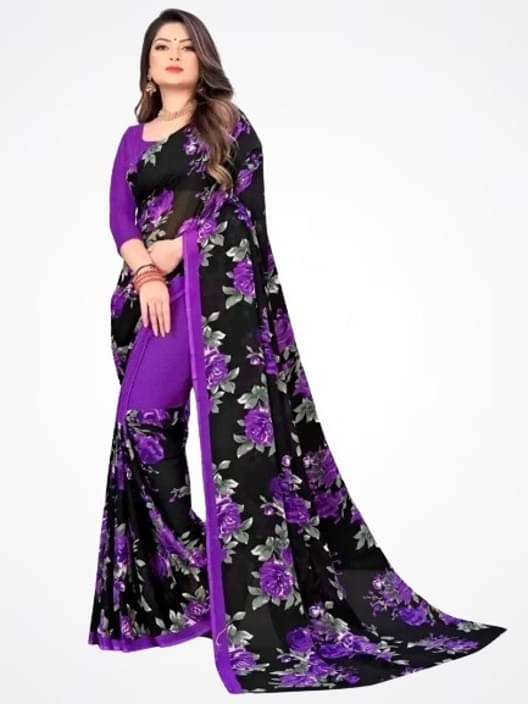 Suali Georgette Printed Saree With Unstitched Blouse Piece ( Purple ) Suali Georgette Printed Saree With Unstitched Blouse Piece ( Purple )