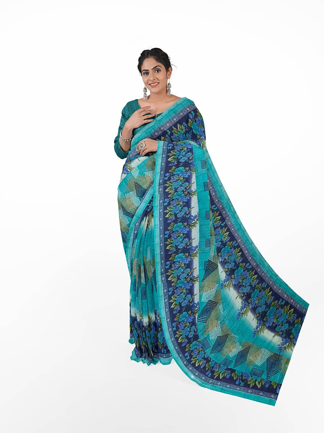     			Suali Georgette Self Design Saree With Unstitched Blouse Piece ( Blue )