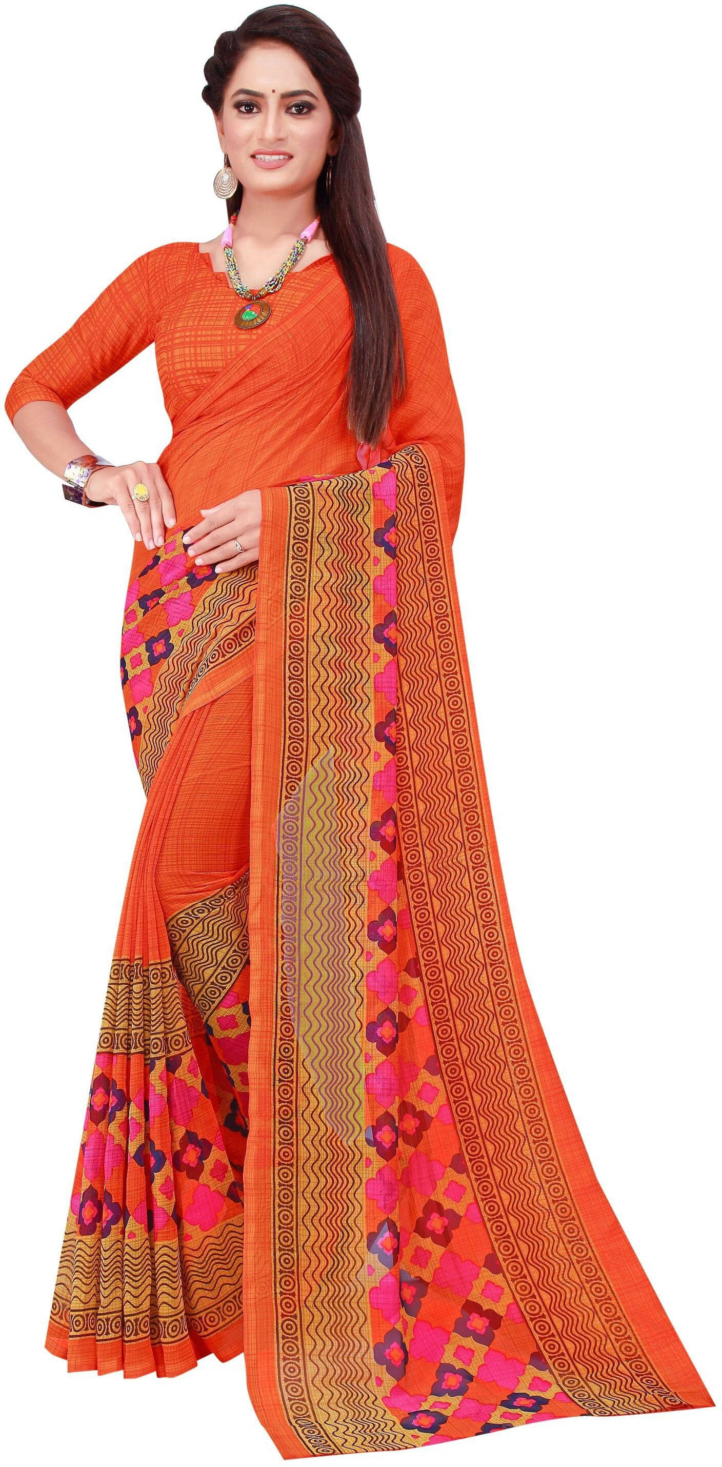 Suali Georgette Self Design Saree With Unstitched Blouse Piece ( Orange ) Suali Georgette Self Design Saree With Unstitched Blouse Piece ( Orange )