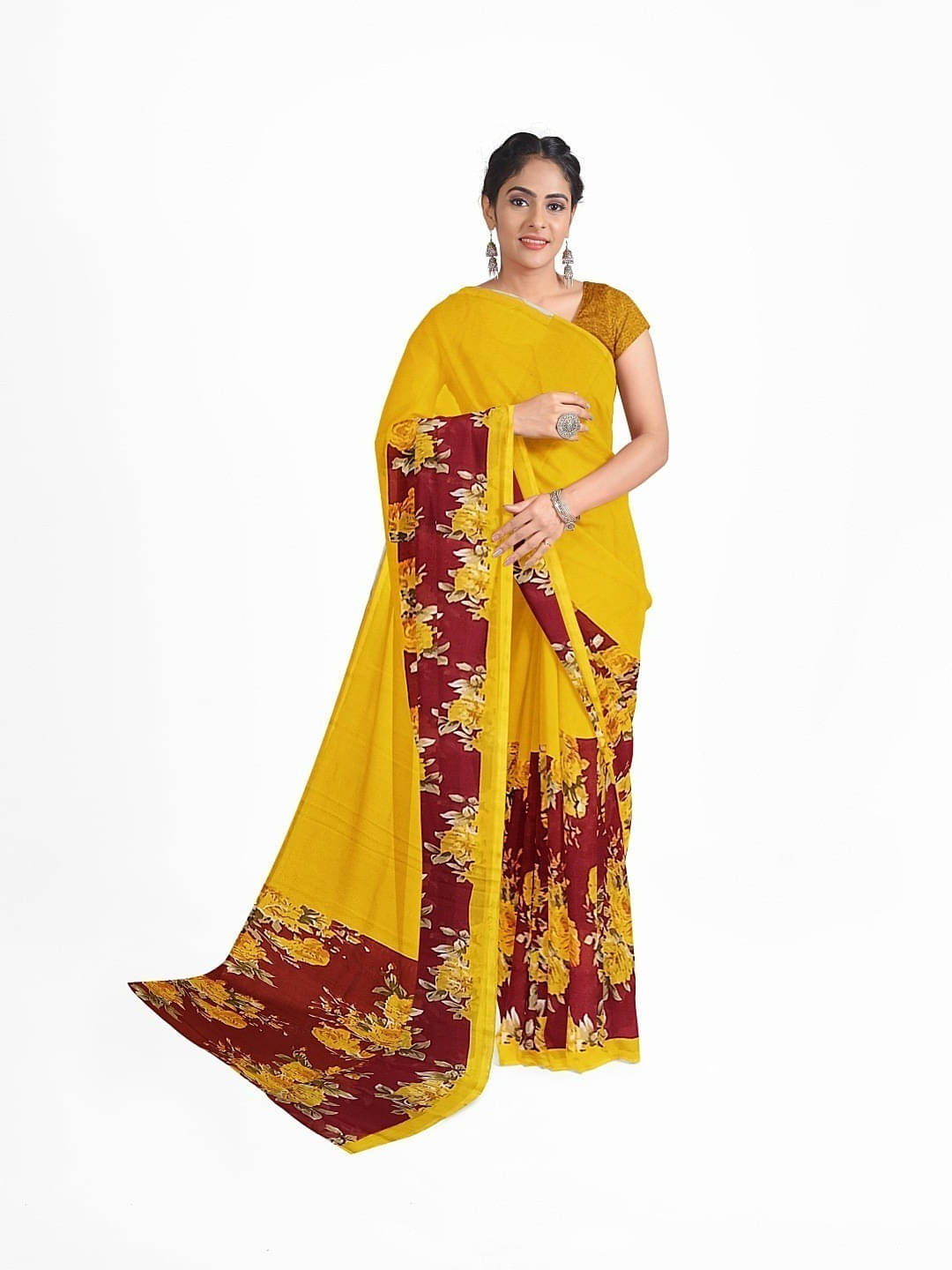 Suali Georgette Self Design Saree With Unstitched Blouse Piece ( Yellow ) Suali Georgette Self Design Saree With Unstitched Blouse Piece ( Yellow )