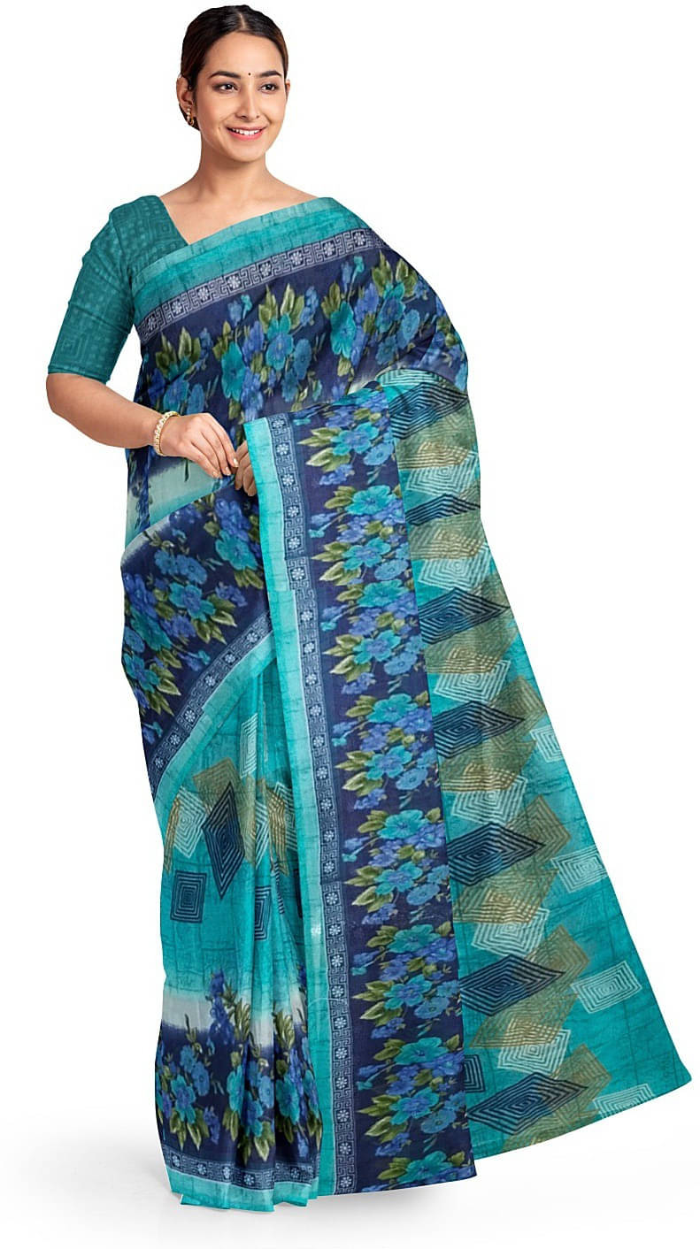 Suali Georgette Solid Saree With Unstitched Blouse Piece ( Blue ) Suali Georgette Solid Saree With Unstitched Blouse Piece ( Blue )
