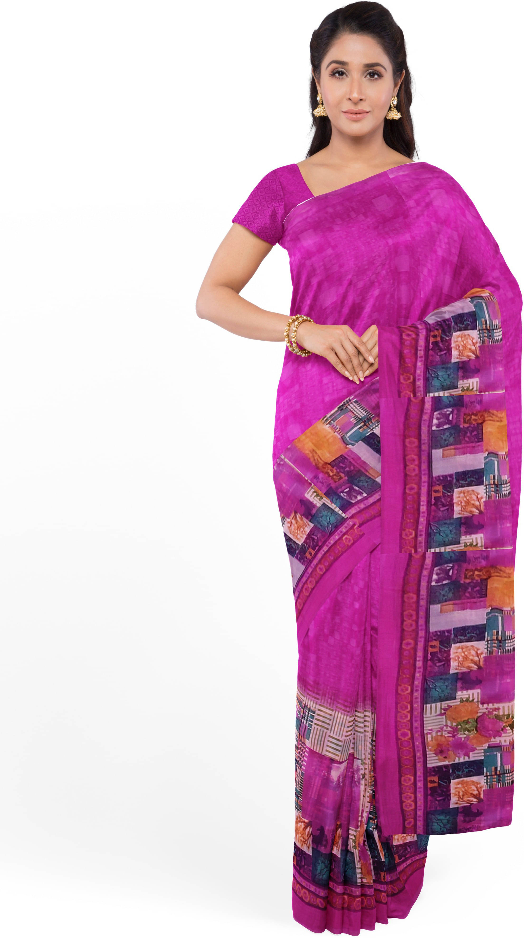     			Suali Georgette Solid Saree With Unstitched Blouse Piece ( Pink )