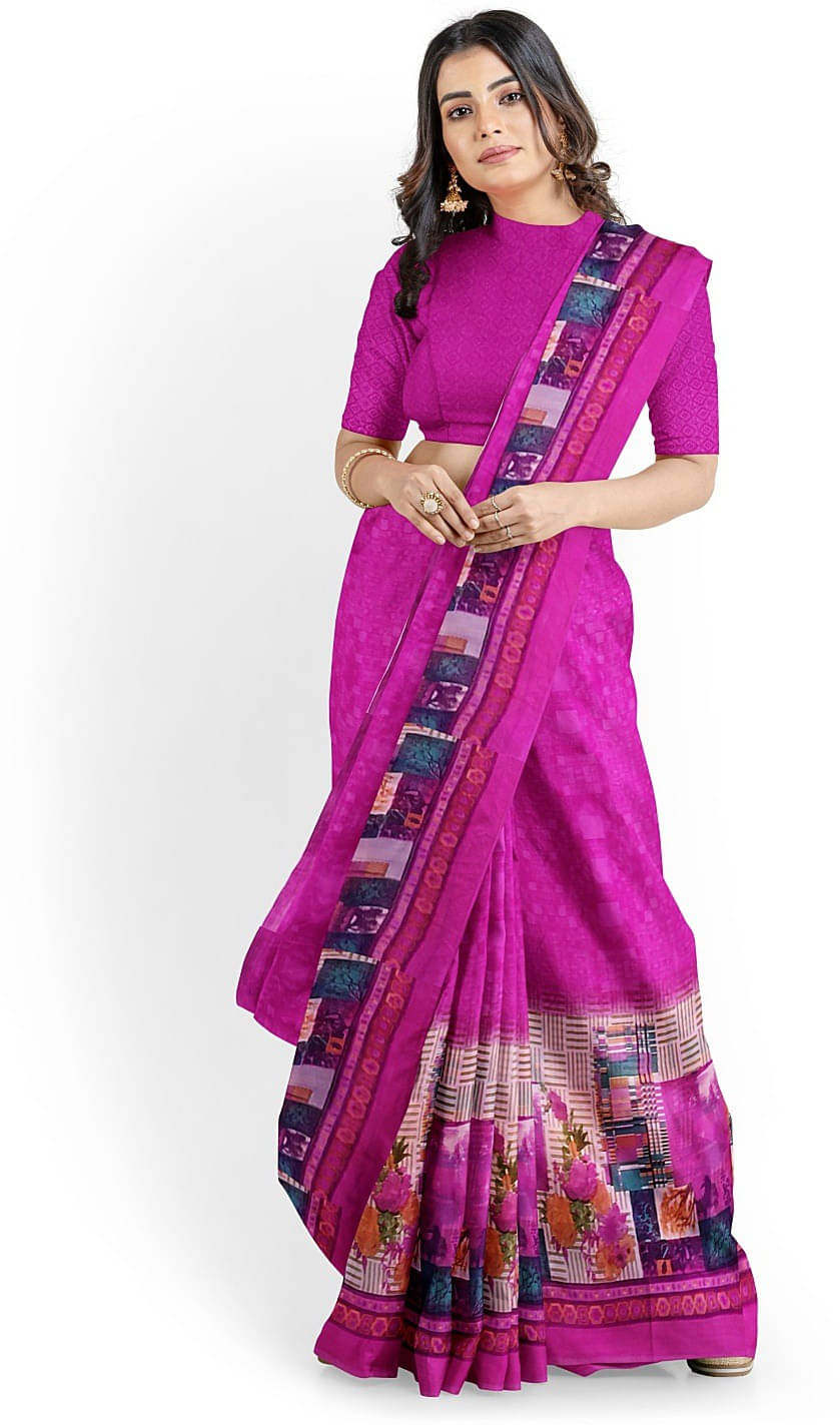 Suali Georgette Solid Saree With Unstitched Blouse Piece ( Purple ) Suali Georgette Solid Saree With Unstitched Blouse Piece ( Purple )