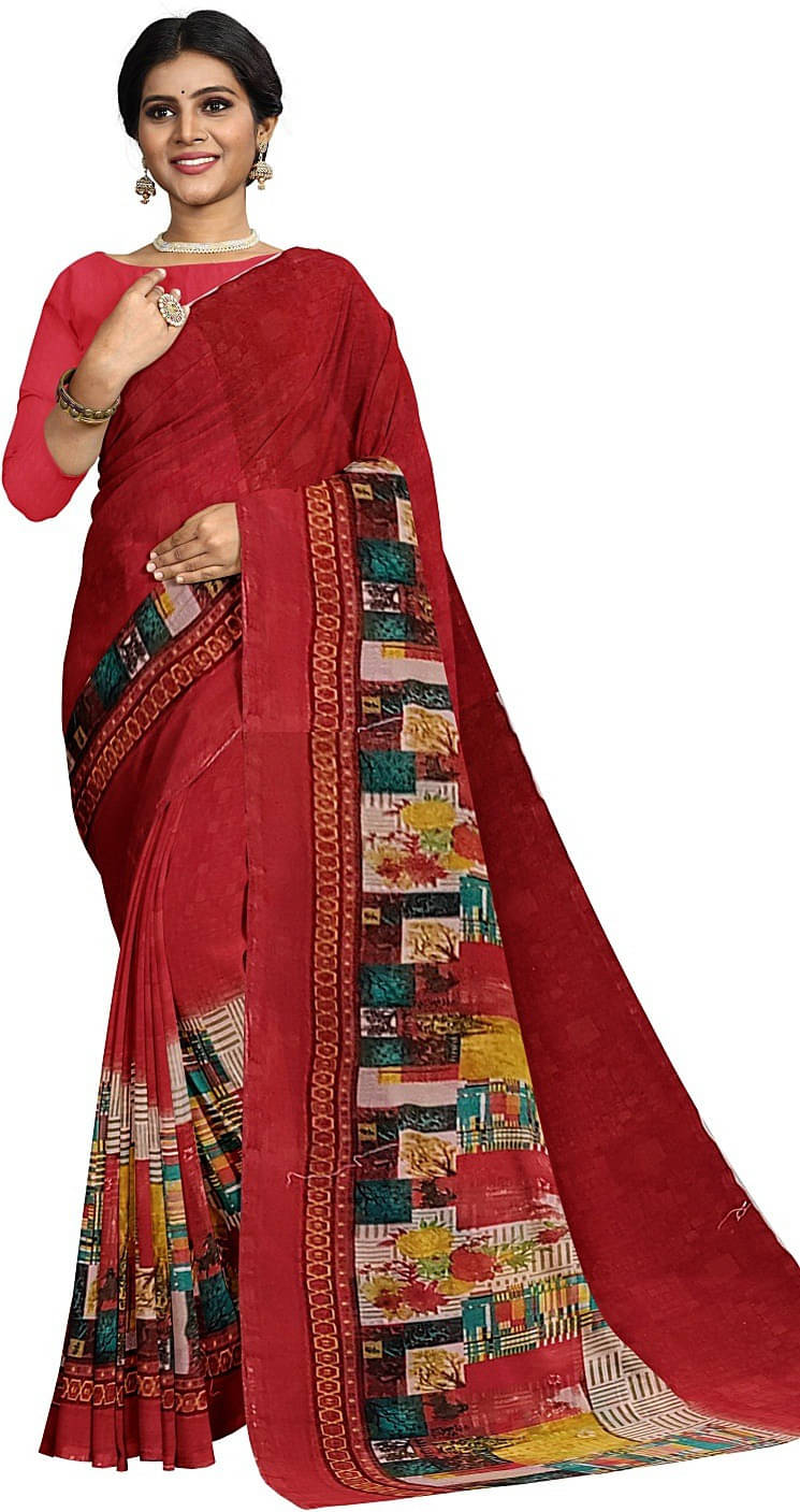     			Suali Georgette Solid Saree With Unstitched Blouse Piece ( Multicolor )