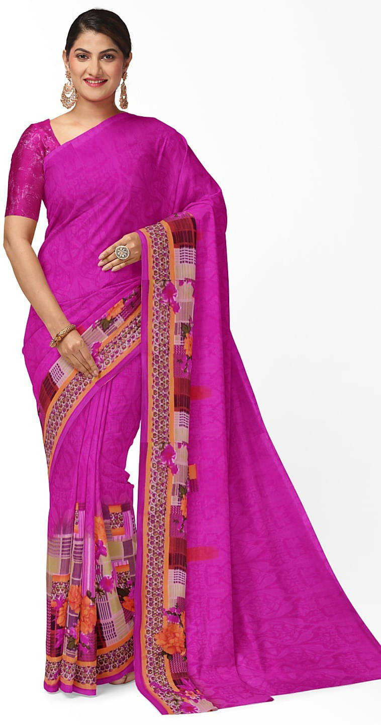     			Suali Georgette Solid Saree With Unstitched Blouse Piece ( Pink )