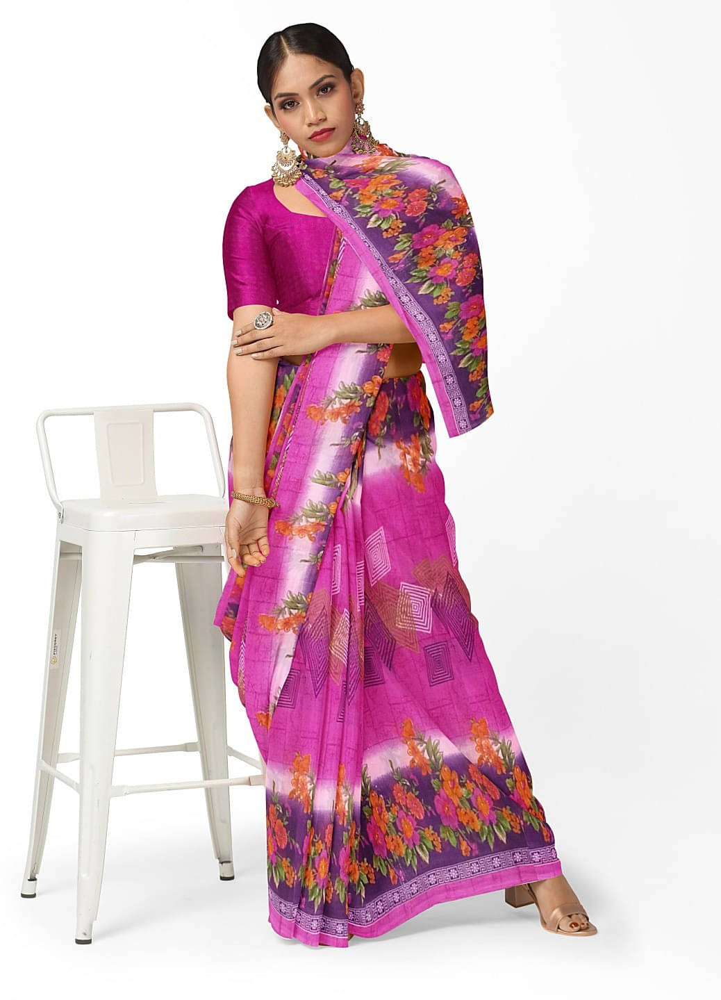 Suali Georgette Solid Saree With Unstitched Blouse Piece ( Pink ) Suali Georgette Solid Saree With Unstitched Blouse Piece ( Pink )