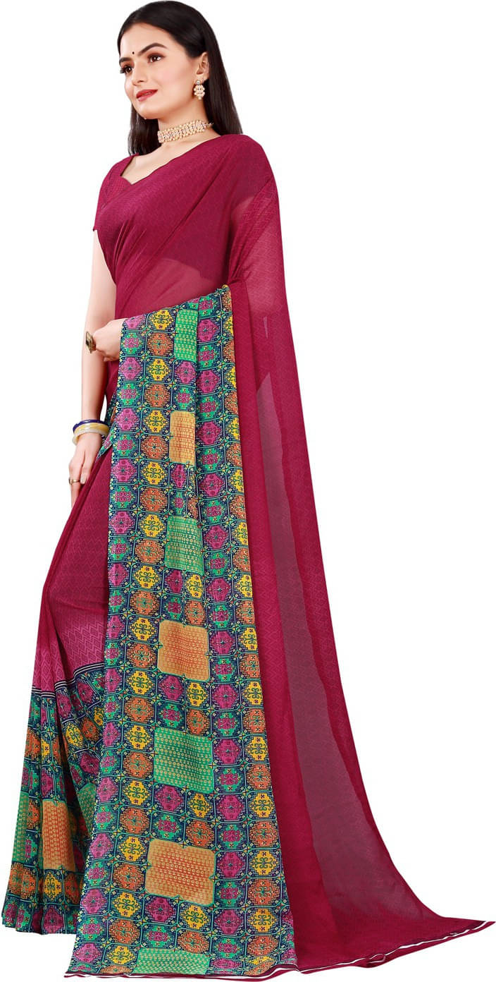 Suali Georgette Solid Saree With Unstitched Blouse Piece ( Multicolor ) Suali Georgette Solid Saree With Unstitched Blouse Piece ( Multicolor )