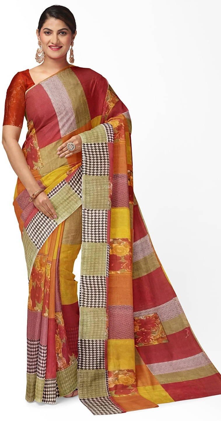     			Suali Georgette Solid Saree With Unstitched Blouse Piece ( Multicolor )
