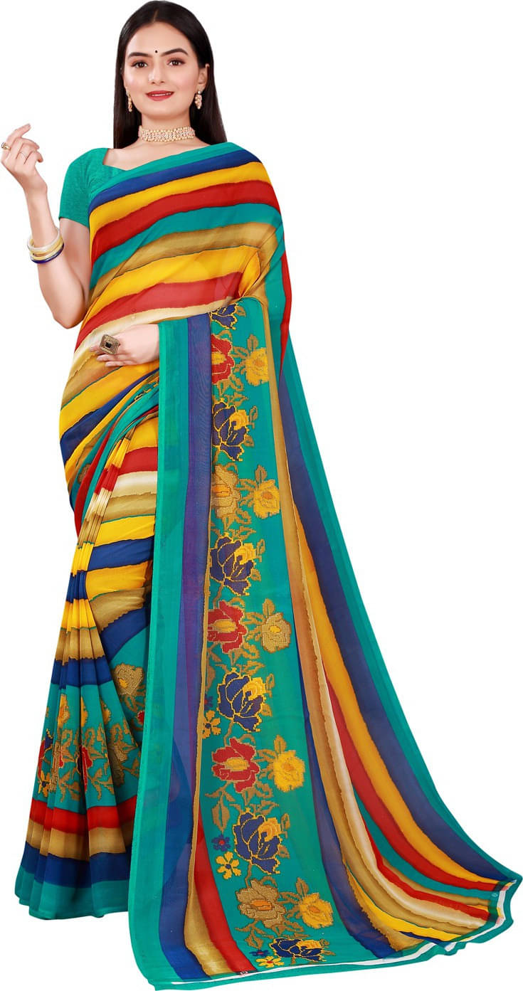 Suali Georgette Solid Saree With Unstitched Blouse Piece ( Multicolor ) Suali Georgette Solid Saree With Unstitched Blouse Piece ( Multicolor )