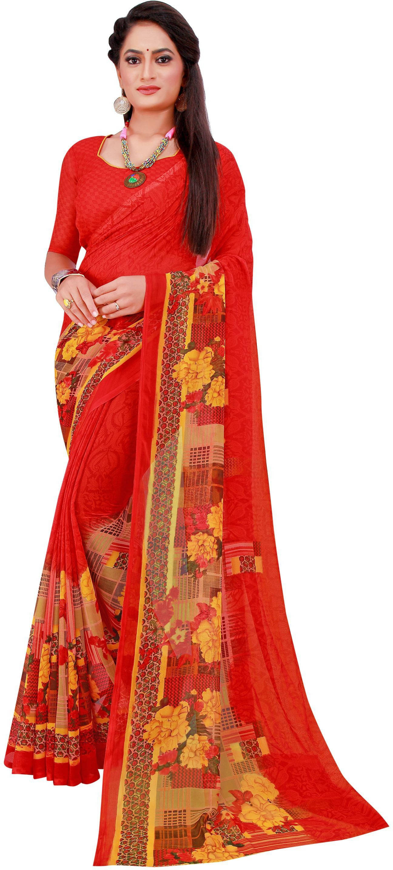 Suali Georgette Solid Saree With Unstitched Blouse Piece ( Multicolor ) Suali Georgette Solid Saree With Unstitched Blouse Piece ( Multicolor )