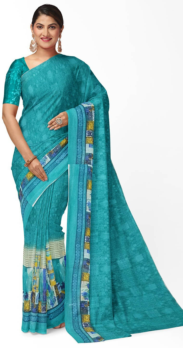     			Suali Georgette Solid Saree With Unstitched Blouse Piece ( Blue )