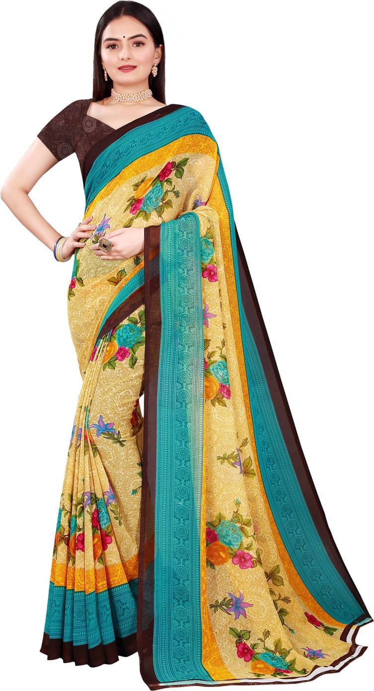     			Suali Georgette Solid Saree With Unstitched Blouse Piece ( Multicolor )
