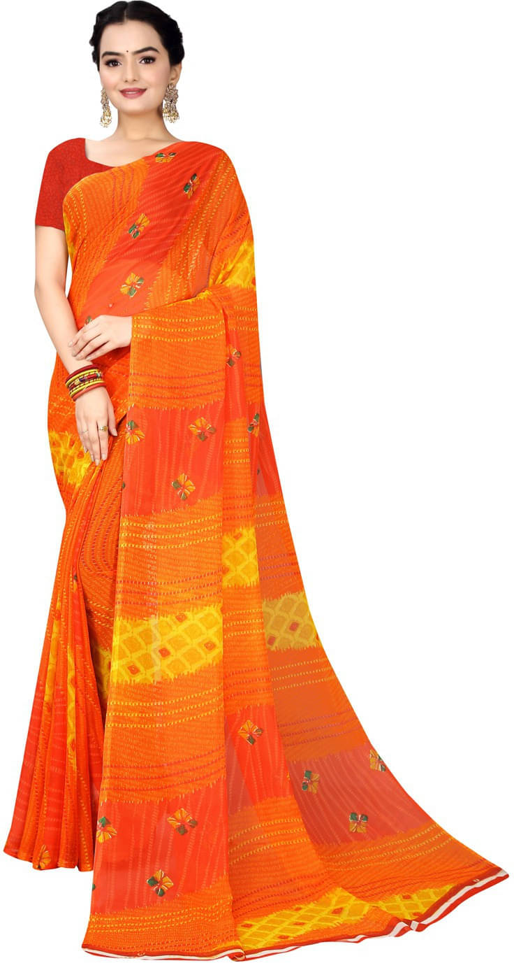     			Suali Georgette Solid Saree With Unstitched Blouse Piece ( Orange )