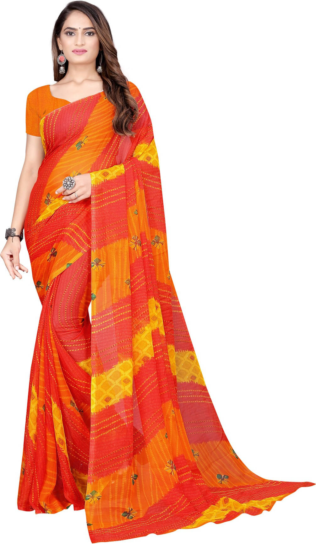     			Suali Georgette Solid Saree With Unstitched Blouse Piece ( Multicolor )