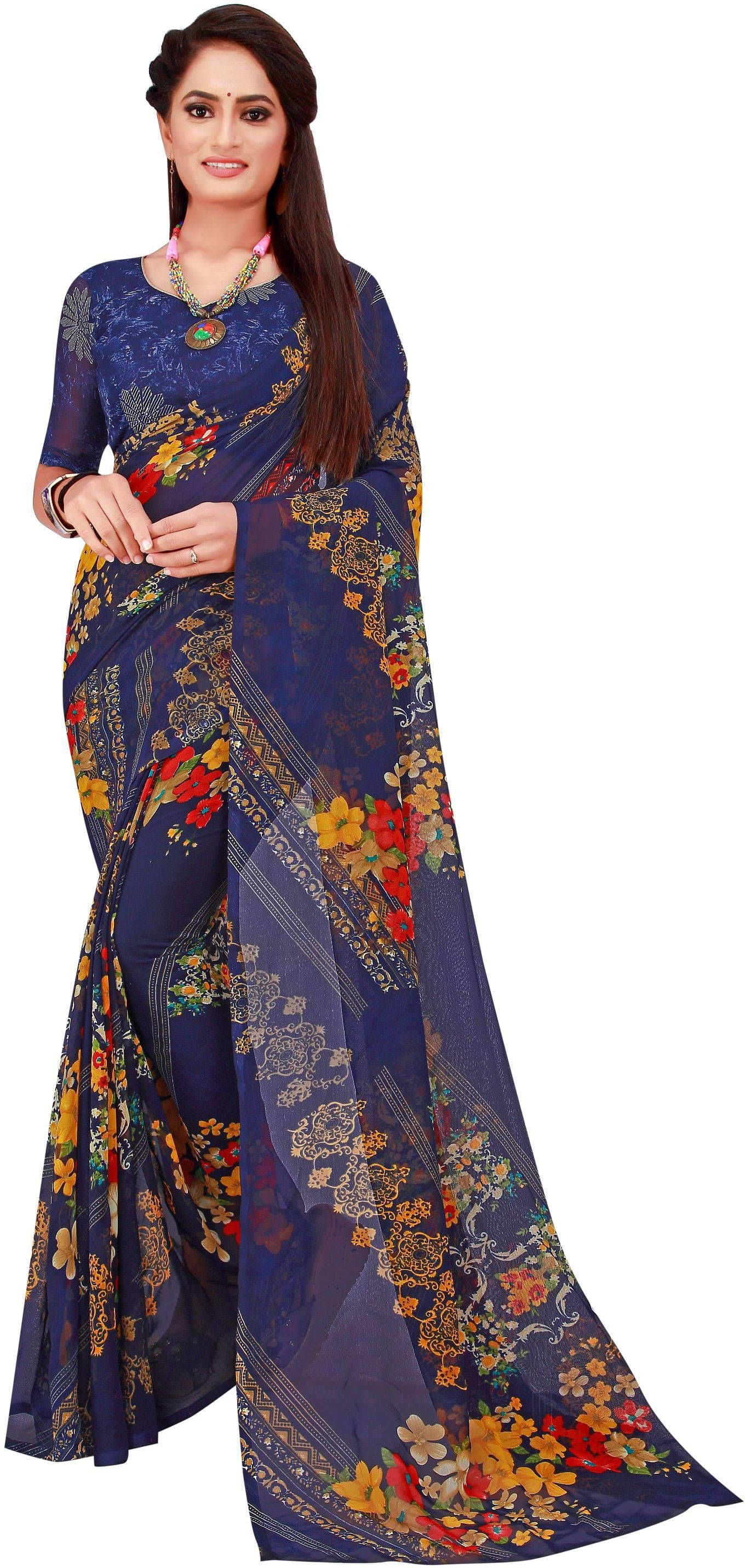     			Suali Georgette Solid Saree With Unstitched Blouse Piece ( Brown )