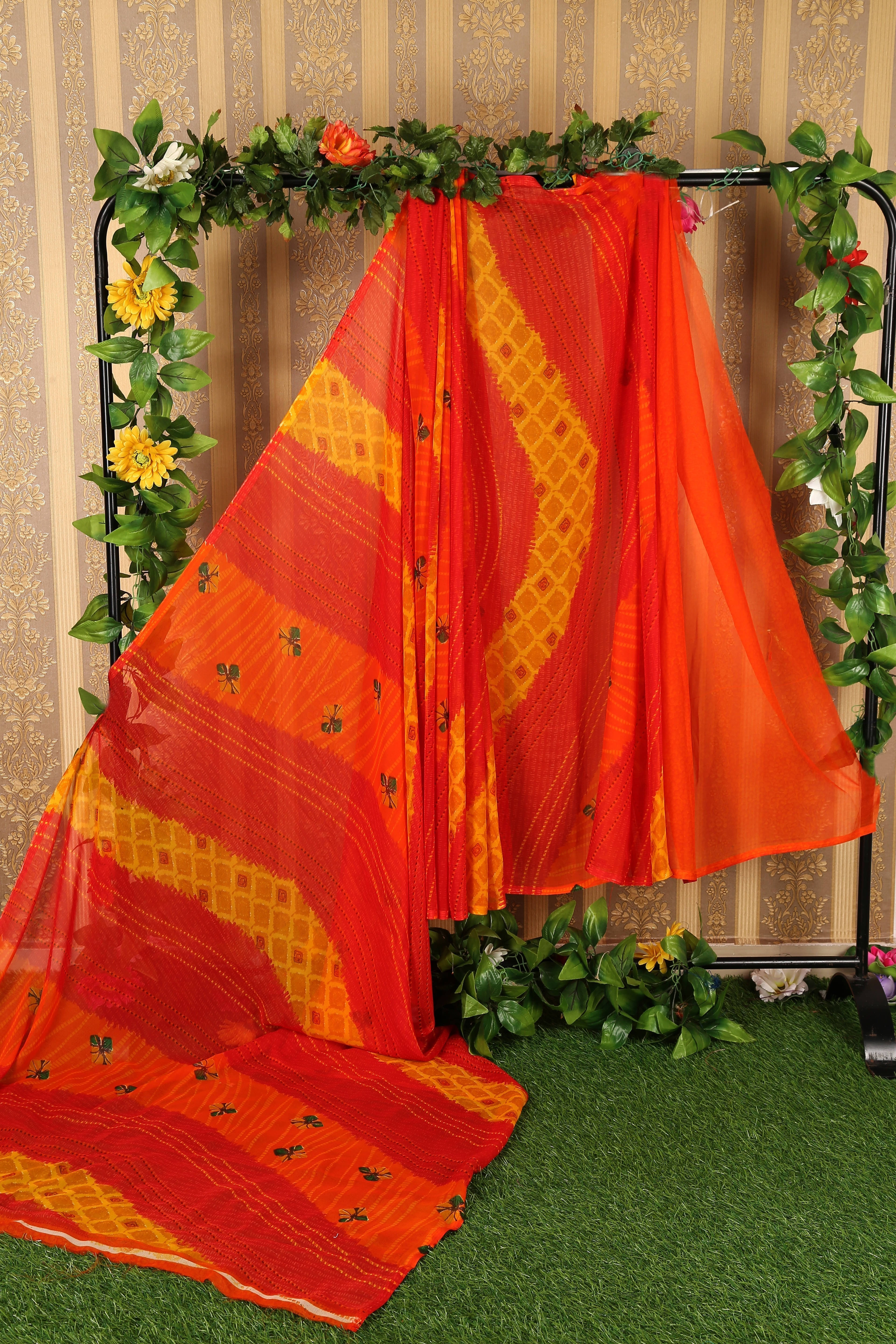 Suali Georgette Striped Saree With Unstitched Blouse Piece ( Orange ) Suali Georgette Striped Saree With Unstitched Blouse Piece ( Orange )