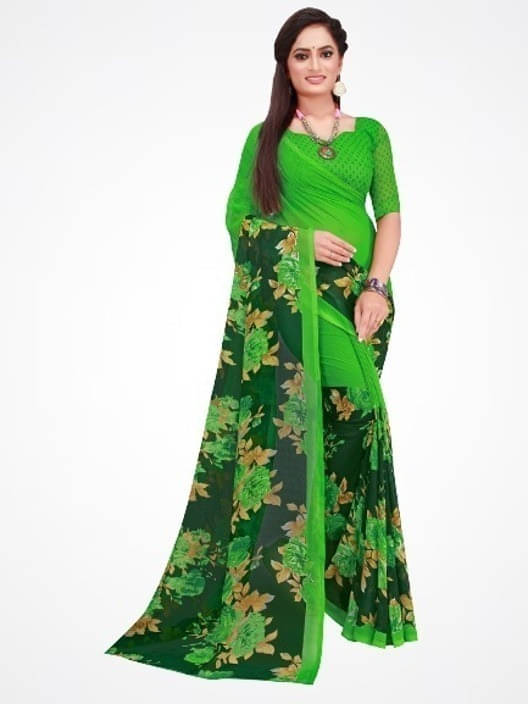 Suali Georgette Striped Saree With Unstitched Blouse Piece ( Green ) Suali Georgette Striped Saree With Unstitched Blouse Piece ( Green )