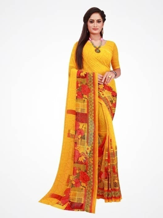 Suali Georgette Striped Saree With Unstitched Blouse Piece ( Yellow ) Suali Georgette Striped Saree With Unstitched Blouse Piece ( Yellow )