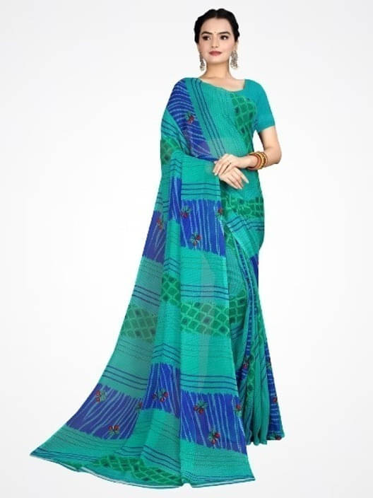 Suali Georgette Striped Saree With Unstitched Blouse Piece ( Light Blue ) Suali Georgette Striped Saree With Unstitched Blouse Piece ( Light Blue )