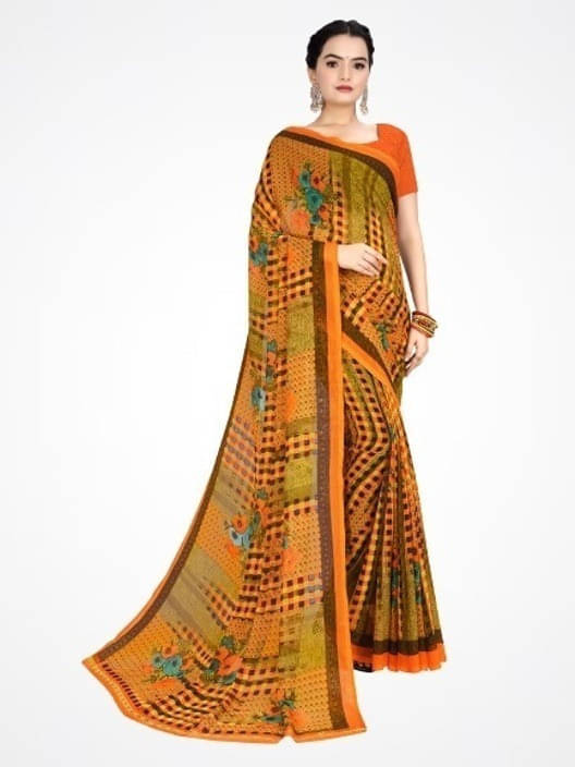 Suali Georgette Striped Saree With Unstitched Blouse Piece ( Orange ) Suali Georgette Striped Saree With Unstitched Blouse Piece ( Orange )