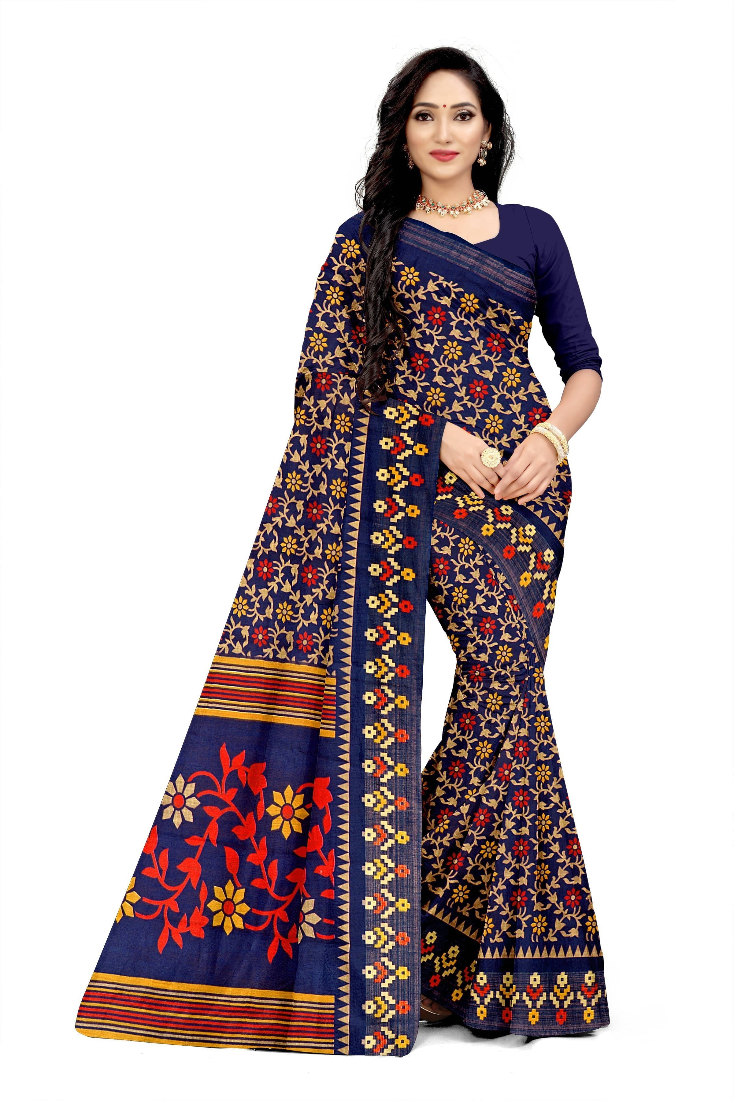     			Suali Georgette Striped Saree With Unstitched Blouse Piece ( Blue )