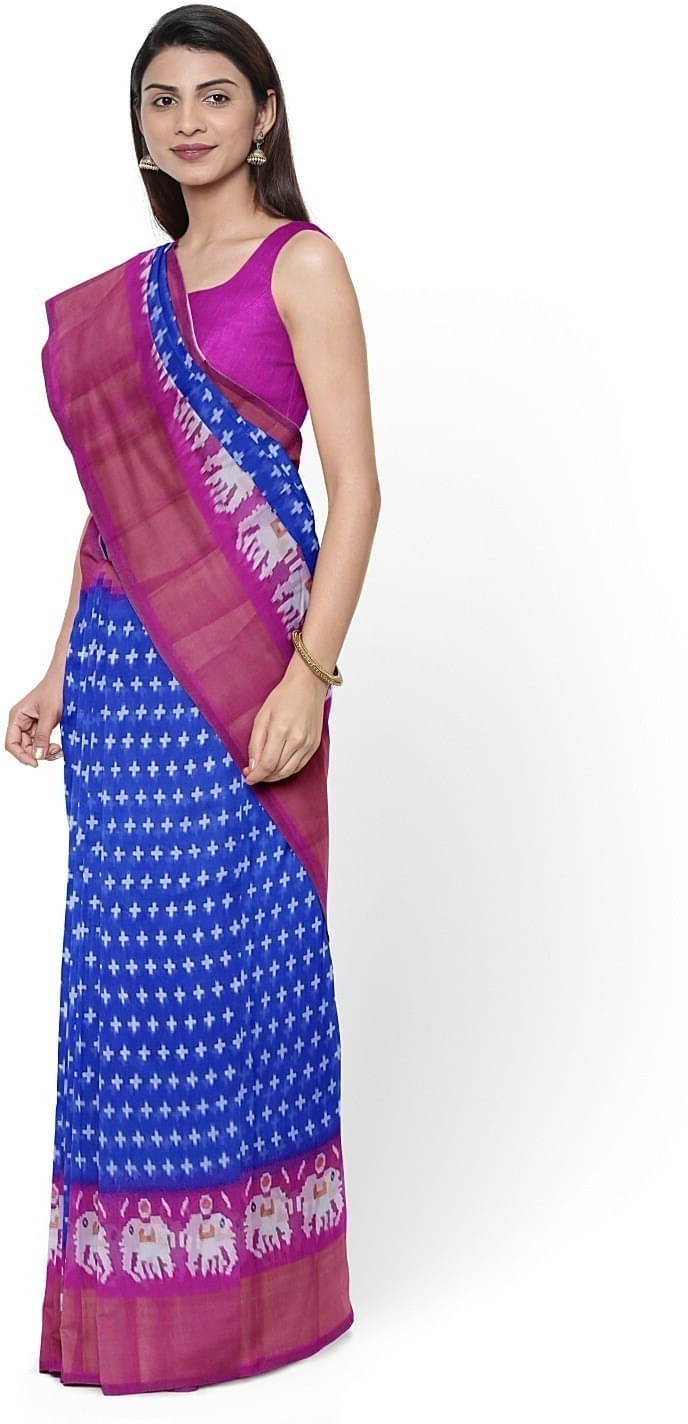     			Suali Georgette Striped Saree With Unstitched Blouse Piece ( Blue )