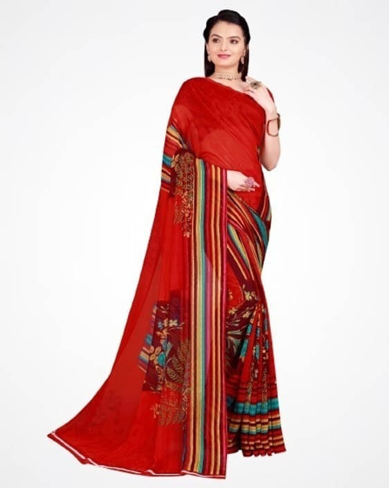 Suali Georgette Woven Saree With Unstitched Blouse Piece ( Red ) Suali Georgette Woven Saree With Unstitched Blouse Piece ( Red )