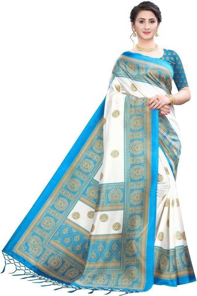     			Suali Georgette Woven Saree With Unstitched Blouse Piece ( White )
