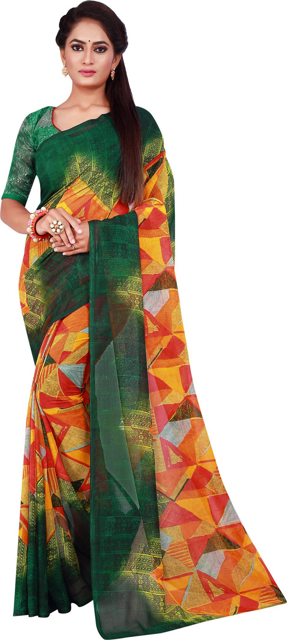     			Suali Georgette Woven Saree With Unstitched Blouse Piece ( Multicolor )