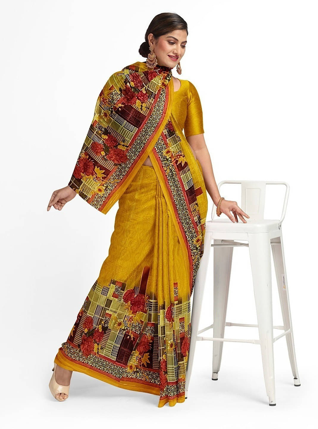     			Suali Georgette Woven Saree With Unstitched Blouse Piece ( Yellow )