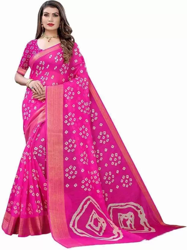 Suali Linen Printed Saree With Unstitched Blouse Piece ( Pink ) Suali Linen Printed Saree With Unstitched Blouse Piece ( Pink )